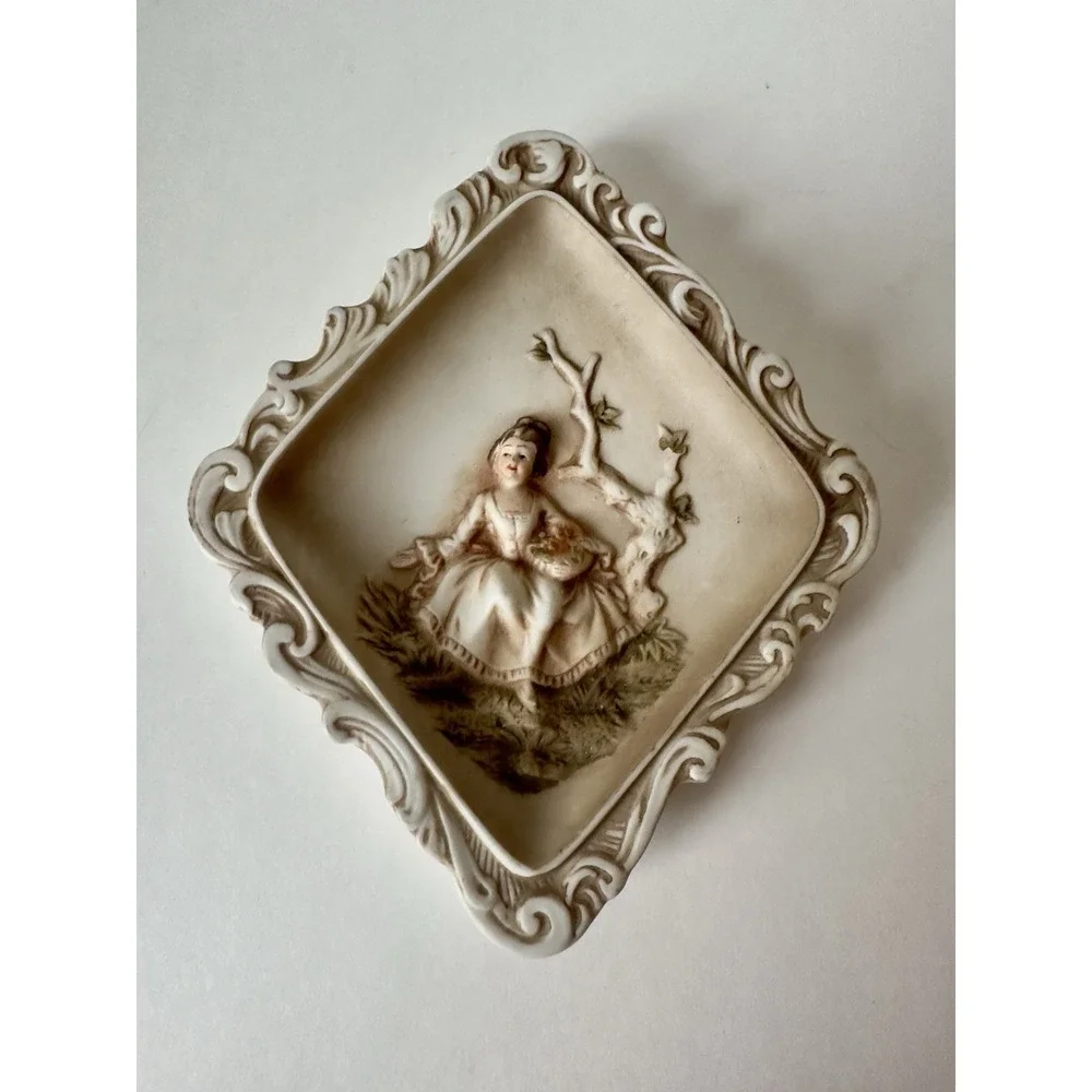 Vintage Lefton China Pair of Hand Painted Bisque Wall Plaques Boy Girl 1950's